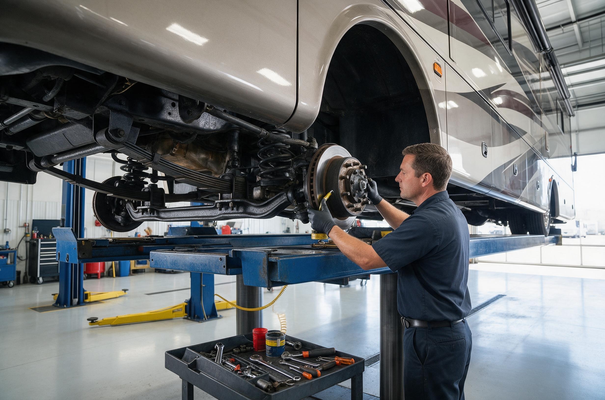 Chassis and drivetrain service on a motorcoach