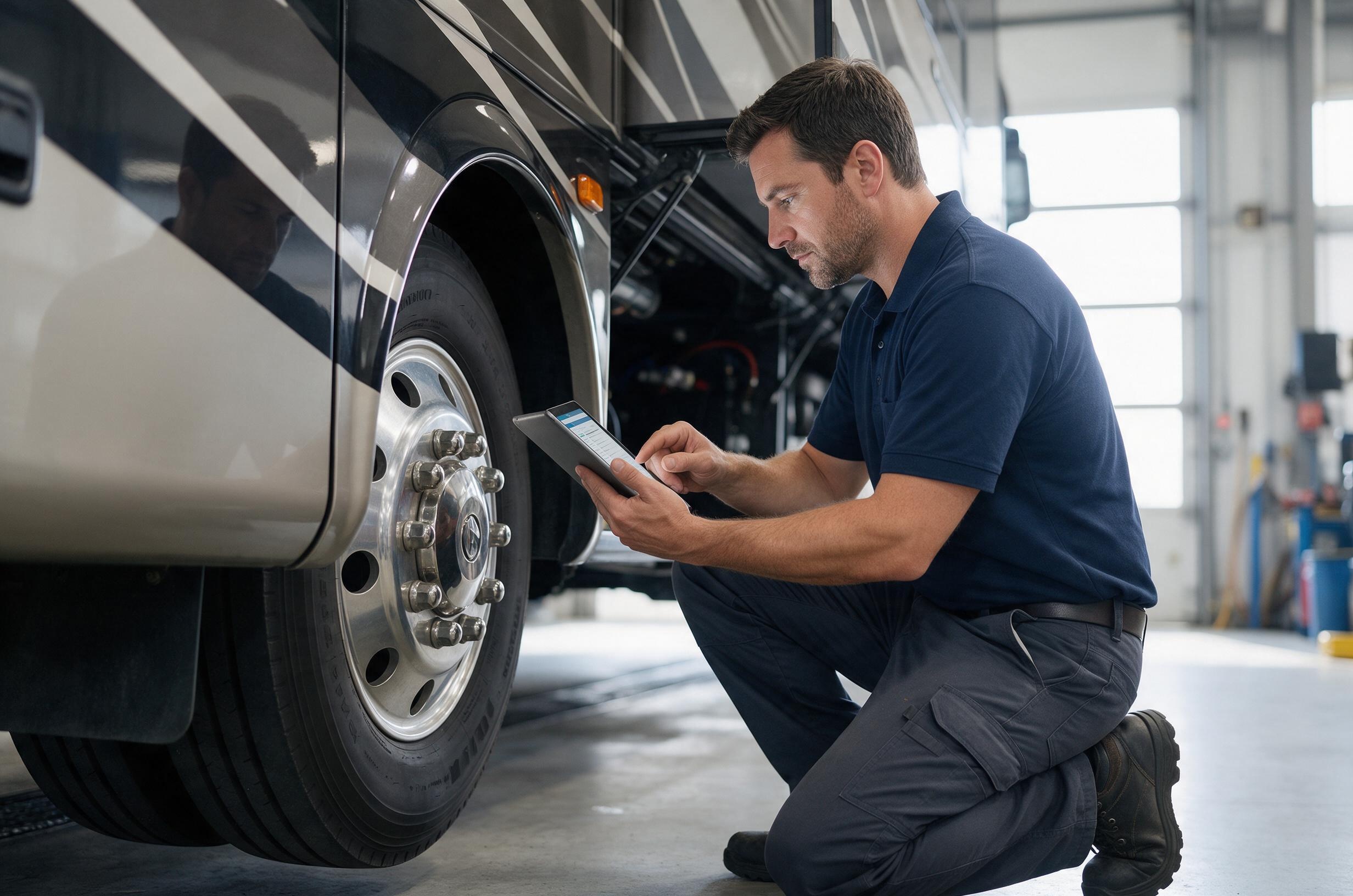 Technician performing an RV inspection