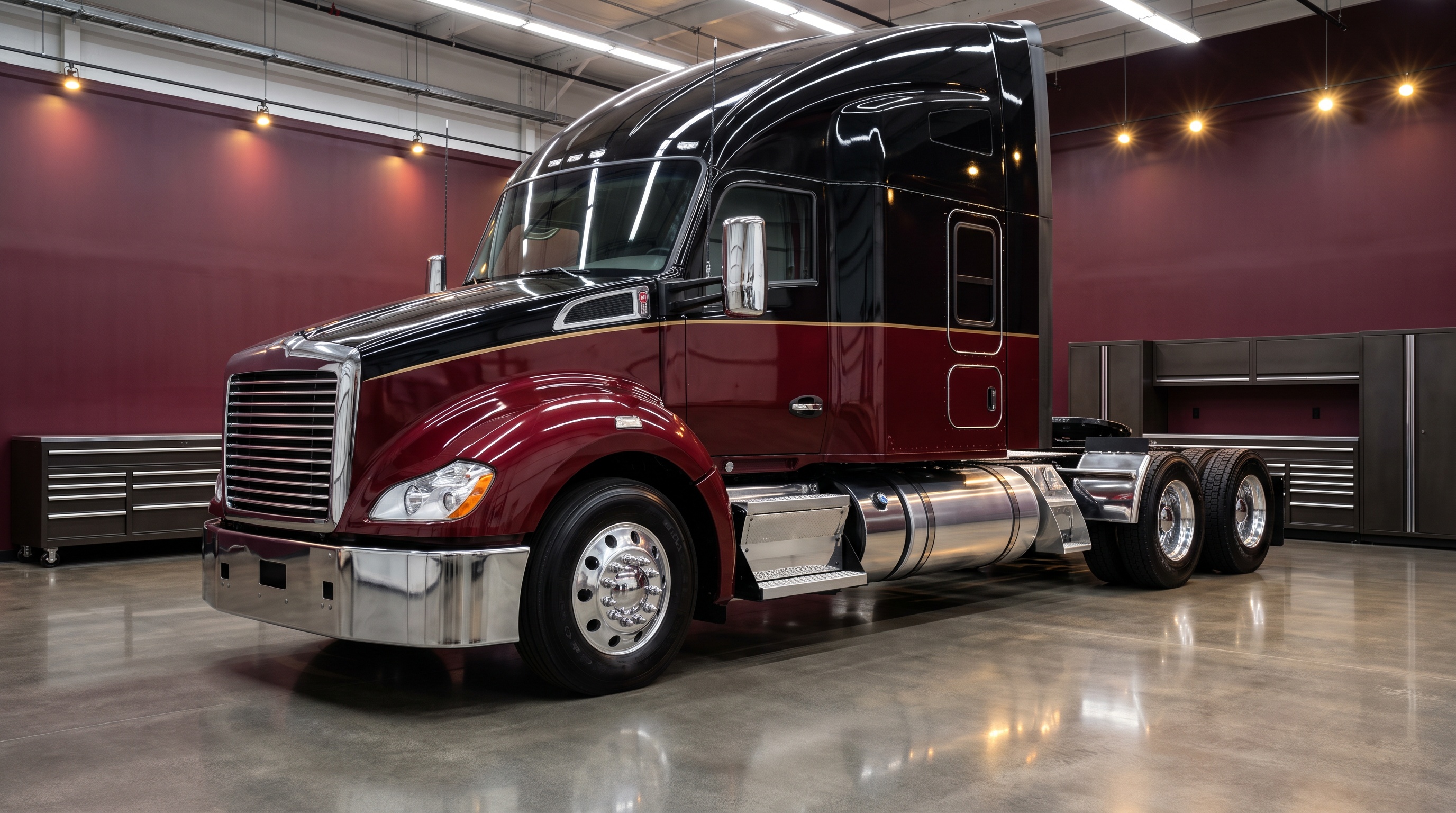 A Class 8 semi truck tractor in the service bay at Legacy RV & Coach Works